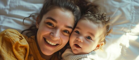 A joyful woman beams with pride as she cradles her toothy-grinned toddler, their matching smiles and warm embrace radiating pure happiness and love