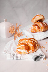 Coffee and buns. on a white background. Breakfast. Morning