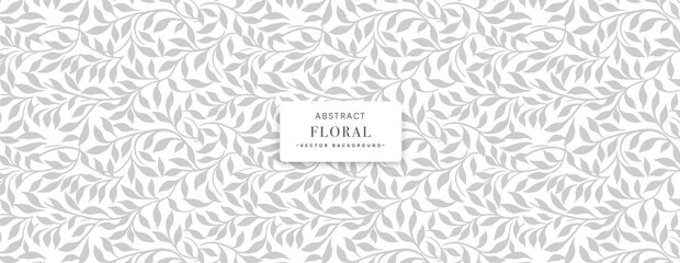 Vector Floral nature seamless pattern background. Monochrome abstract floral with leaves and curls background