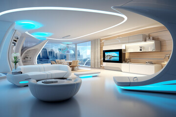 Fototapeta na wymiar Sleek Modern Home Interior with Futuristic Design.