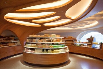 Organic Grocery Store with Modern Wooden Interior Design.