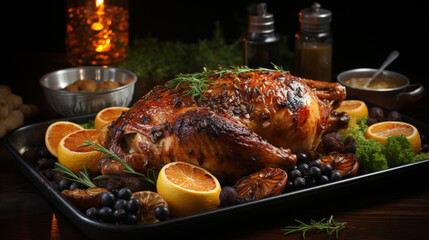 Roasted Turkey Festive Dinner With Citrus Garnishes