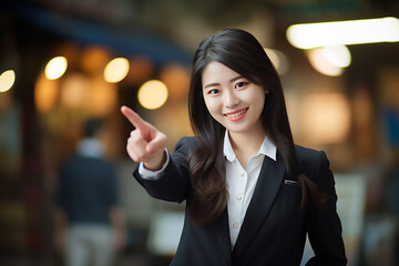 business woman pointing at something with generative ai