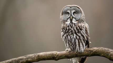 Great Grey Owl Perched in a Snowy Forest