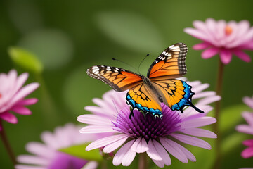 Fototapeta na wymiar A butterfly resting on a cluster of flowers