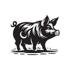 Piggy Prance: A Graceful Display of Pig Silhouettes Frolicking in a Joyful Dance of Swine Splendor - Pig Illustration - Pig Vector
