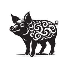 Porcine Elegance Unveiled: Pig Silhouette Series Showcasing the Refined Beauty of Swine Profiles - Pig Illustration - Pig Vector
