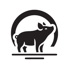 Obraz premium Hogs in Harmony: Silhouetted Swine Illustrating the Beautiful Unity of Pigs in a Peaceful Barnyard - Swine Illustration - Hogs Vector - Hogs Silhouette 