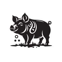 Piggy Prance: A Graceful Display of Pig Silhouettes Frolicking in a Joyful Dance of Swine Splendor - Pig Illustration - Pig Vector
