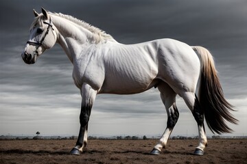 Obraz na płótnie Canvas White horse in the field, horse backgorund.
