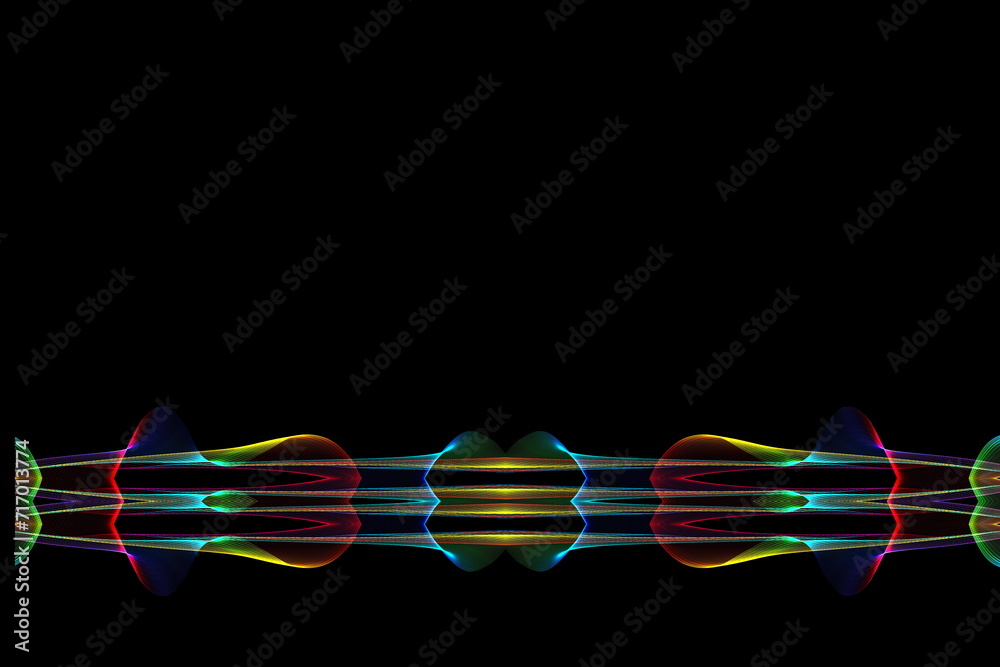 Poster colorful curve shape with wavy dynamic lines isolated on black background technology concept.