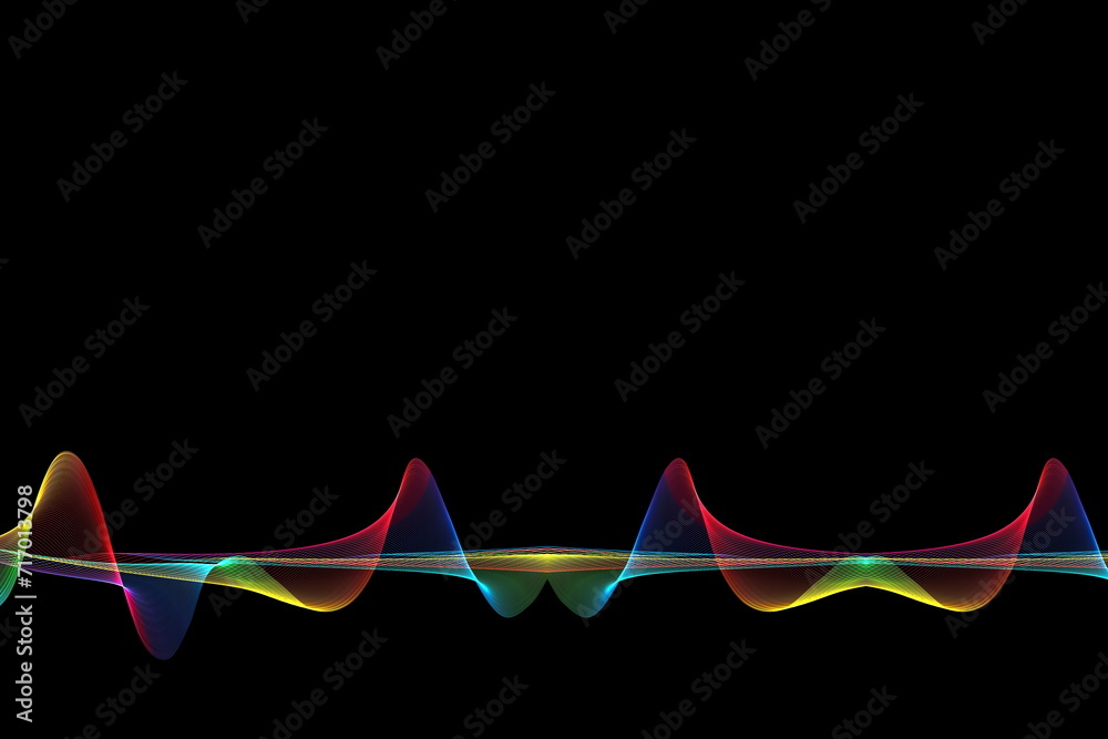 Poster colorful curve shape with wavy dynamic lines isolated on black background technology concept.