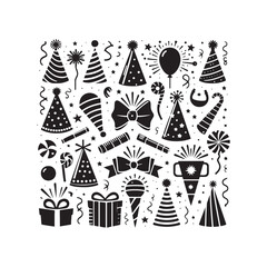 Rhythmic Revelry: Silhouetted Party Hat and Noise Maker Illustration Creating a Joyful Rhythm of Celebration - Party Hat and Noise Maker Illustration - Noise Maker Vector
