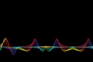 Colorful curve shape with wavy dynamic lines isolated on black background technology concept.  - obrazy, fototapety, plakaty