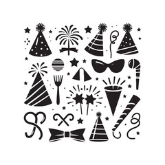 Sparkling Soiree: Silhouetted Party Hat and Noise Maker Illustration Sparkling in the Atmosphere of Celebration - Party Illustration - Celebration Vector - Party Silhouette
