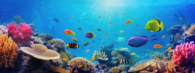 Obraz na płótnie Canvas Underwater coral reef and sea life, beautiful vibrant, colorful sea and fish, diving and biodiversity concept