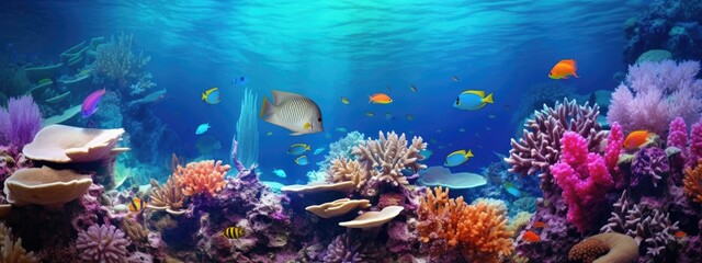Fototapeta na wymiar Underwater coral reef and sea life, beautiful vibrant, colorful sea and fish, diving and biodiversity concept