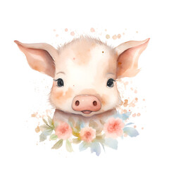 Beautiful Pig Watercolor Clipart, Cute Design for Your Project, Ai Generative