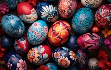 Easter eggs, nests and flowers watercolor styles background