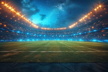 Realistic concept As the evening twilight descends, the stadium lights come alive - obrazy, fototapety, plakaty