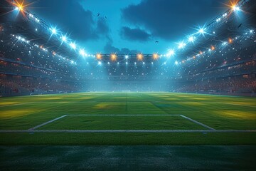 Realistic concept As the evening twilight descends, the stadium lights come alive