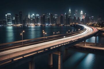 Fototapeta na wymiar Busy city bridge at night