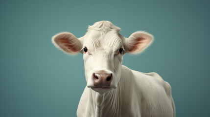 Weiße Kuh vor mintgrünem Hintergrund. Portrait. Illustration
