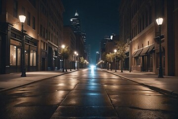 Empty city street at night