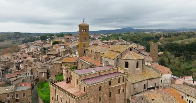 Historic Sutri: Aerial Views of Architectural Grandeur and Urban Life in the Mediterranean. High quality 4k footage