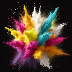 Energetic Chromatic Burst: Colored Powder Paints Exploding on Black