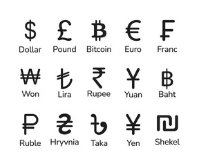 Popular currency symbol set. Currency icons on white background