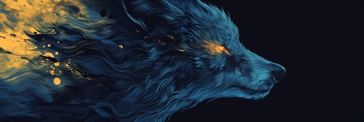 Abstract Art of a Wolf in Fire and Ice, a Fantasy of Nature and Elements