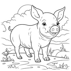 Fototapeta premium Beautiful Pig Coloring Page, Perfect For your Project and Creations, Ai Generative