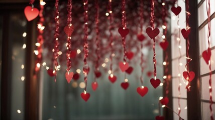 Paper heart-shaped decorations in shades of red
