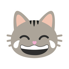 Obraz premium Cat with Tears of Joy vector icon. Isolated cartoon cat face with smile sign emoji design.