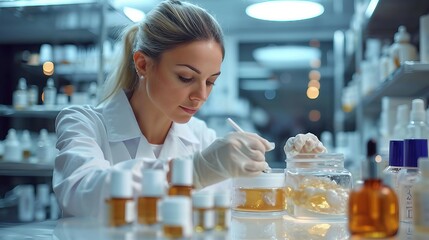 A young girl in a white coat in a medical laboratory. AI generate illustration