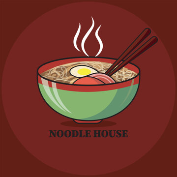 Ramen noodle Logo Design Illustration.Ramen menu icon set logo template with bowl.Japanese food.