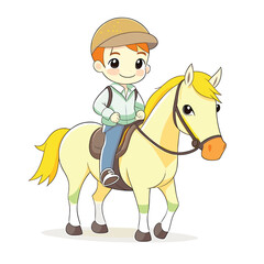 Little boy Riding a Horse on a White Background vector illustration.AI GENERATED