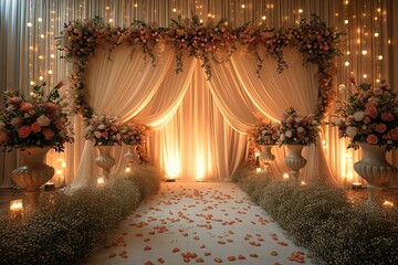 christian wedding decoration in white background with lights