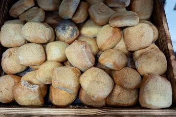 close up of a lot of bread rolls