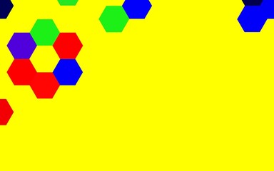 yellow background with colorful hexagons arrangement