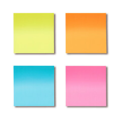 Empty paper sheets for notes isolated on transparent background. Set of colored sticky notes