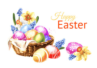 Happy Easter concept. Hand drawn watercolor illustration isolated on white background 