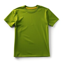 Olive colour round neck t-shirt, front view isolated on a white background