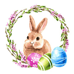 Happy Easter concept. Hand drawn watercolor illustration isolated on white background 
