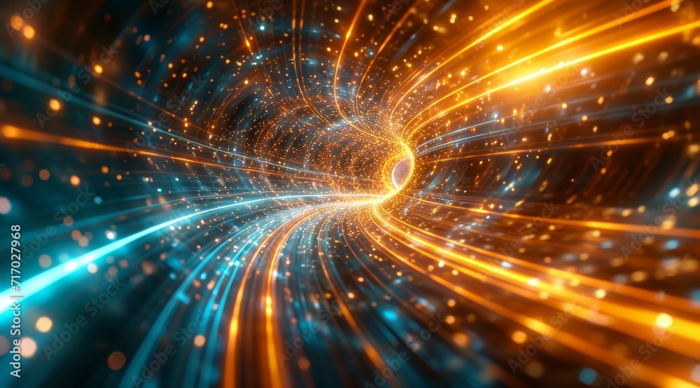 Wall mural abstract representation of a wormhole in space, with light trails and particles, symbolizing space-t