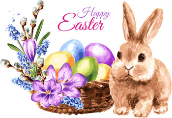 Happy Easter concept. Hand drawn watercolor illustration isolated on white background 