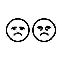 Obraz premium Sad and tired faces emoji icon minimal, exhausted flat icon, line vector 
