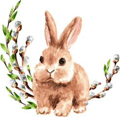 Happy Easter concept. Hand drawn watercolor illustration isolated on white background 