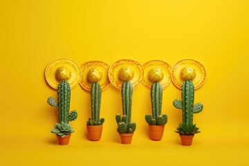 Cinco de mayo. Sombrero and cactus on yellow background.